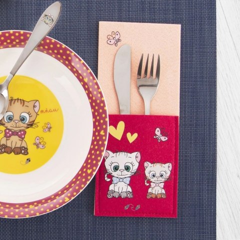 Pokrowiec Etui na Sztućce Dziecięcy Filc ORION Motyw KOTEK 21 x 9 cm