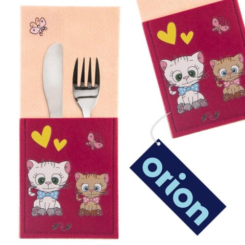 Pokrowiec Etui na Sztućce Dziecięcy Filc ORION Motyw KOTEK 21 x 9 cm