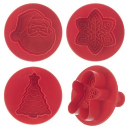 Wykrawacze do Ciastek 4 szt. ORION Boże Narodzenie z Tłokiem Czerwone