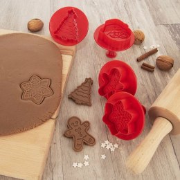 Wykrawacze do Ciastek 4 szt. ORION Boże Narodzenie z Tłokiem Czerwone