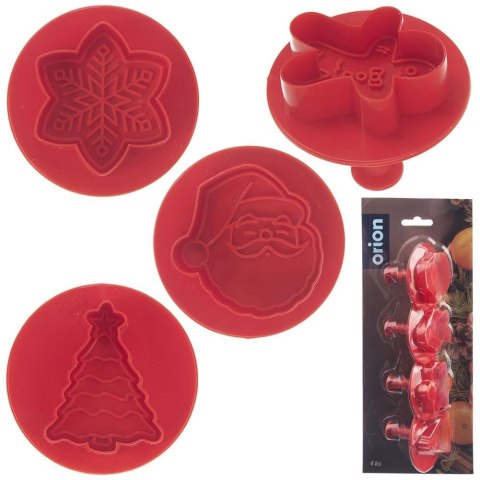 Wykrawacze do Ciastek 4 szt. ORION Boże Narodzenie z Tłokiem Czerwone