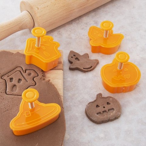 Wykrawacze do Ciastek 4 szt. ORION Halloween z Tłokiem Pomarańczowe