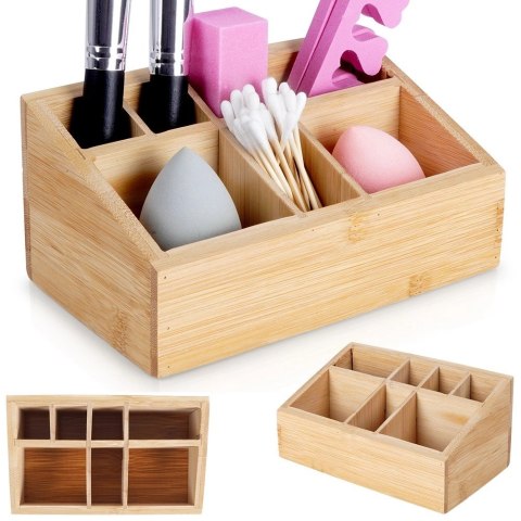 Organizer na Kosmetyki Bambusowy 17 x 10 x 8 cm ELEGANZA Siedem Przegródek