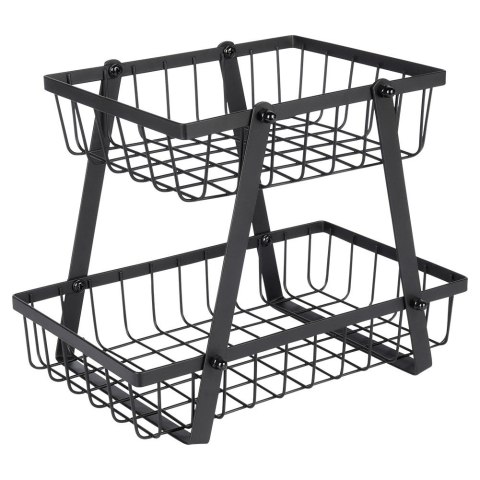 Koszyk na Owoce Warzywa 2 Poziomowy Metalowy Czarny 28 x 17,5 x 21 cm VILDE