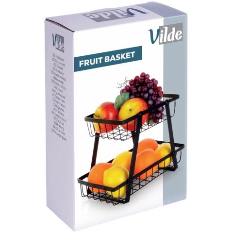 Koszyk na Owoce Warzywa 2 Poziomowy Metalowy Czarny 28 x 17,5 x 21 cm VILDE