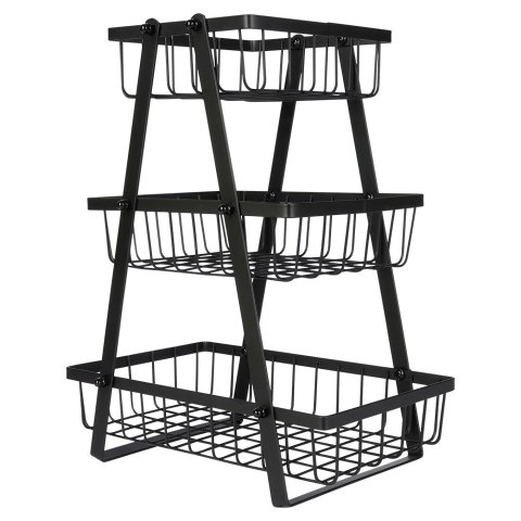 Koszyk na Owoce Warzywa 3 Poziomy Metalowy Czarny 28 x 17,5 x 34,5 cm VILDE