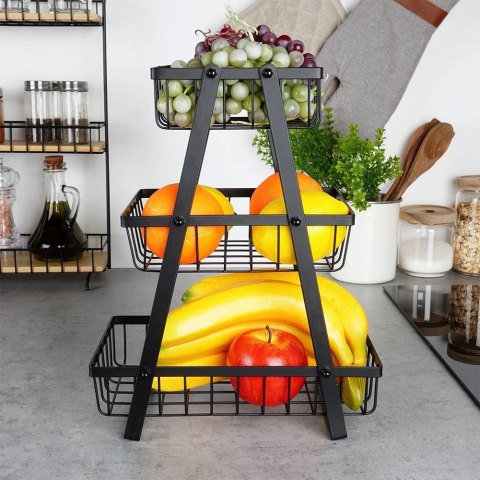 Koszyk na Owoce Warzywa 3 Poziomy Metalowy Czarny 28 x 17,5 x 34,5 cm VILDE