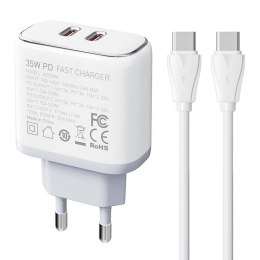 Ładowarka sieciowa LDNIO A2528C 2USB-C 35W + Kabel USB-C - USB-C