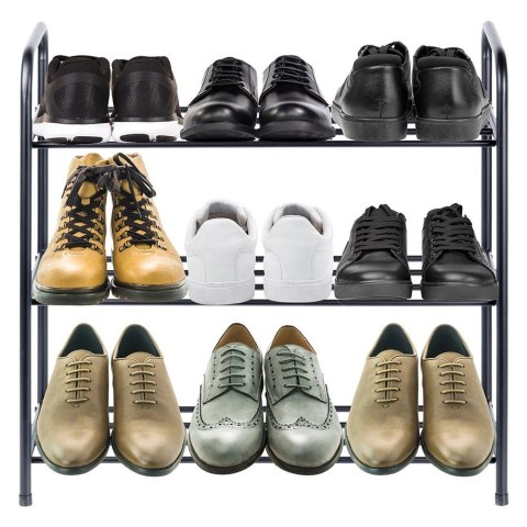 Półka Regał na Buty 3-Poziomowy Metalowy Czarny Solidny VILDE 63x28x60 cm Półka Regał na Buty 3-Poziomowy Metalowy Czarny Solidny VILDE 63x28x60 cm
