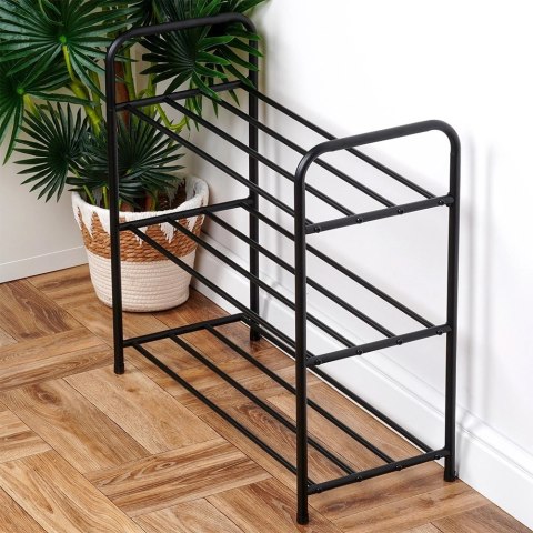 Półka Regał na Buty 3-Poziomowy Metalowy Czarny Solidny VILDE 63x28x60 cm Półka Regał na Buty 3-Poziomowy Metalowy Czarny Solidny VILDE 63x28x60 cm