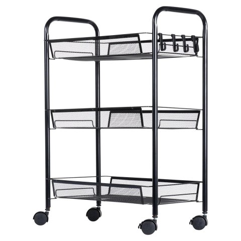 Półka Regał na Kółkach 3 Poziomowy Metal Czarny 44 x 26 x 63 cm VILDE