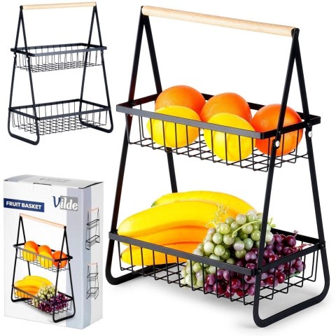 Koszyk na Owoce Warzywa 2-Poziomowy Metalowy Czarny VILDE 29 cm