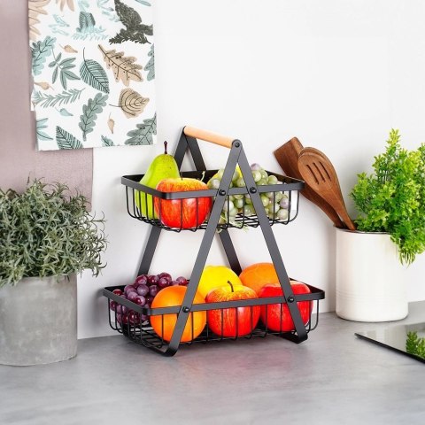 Koszyk na Owoce Warzywa 2-Poziomowy Metalowy Solidny VILDE 27x17,5x29 cm