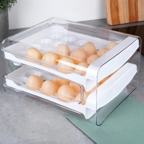 Pojemnik na Jajka 2-poziomowy Wysuwane Szufladki Biały VILDE 40 szt. Jajek
