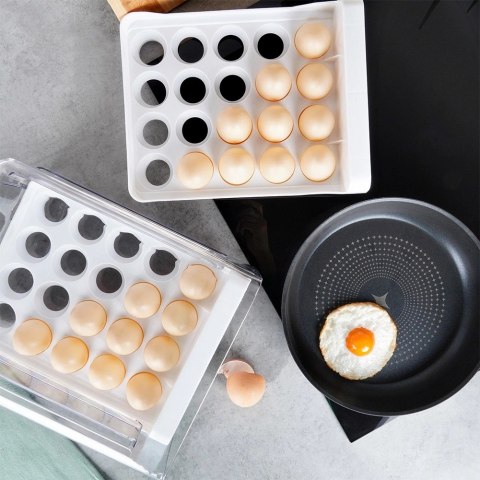 Pojemnik na Jajka 2-poziomowy Wysuwane Szufladki Biały VILDE 40 szt. Jajek