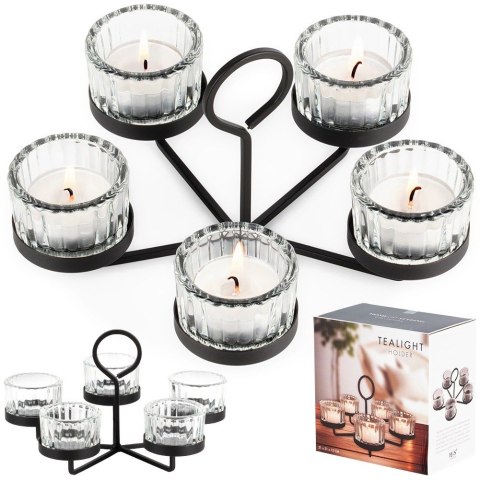 Dekoracyjny Świecznik Metalowy Czarny 5 Świeczek Szklane ORION 21x12cm