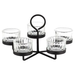Dekoracyjny Świecznik Metalowy Czarny 5 Świeczek Szklane ORION 21x12cm