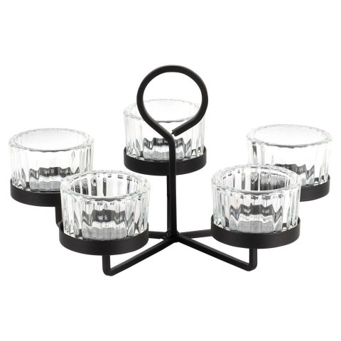 Dekoracyjny Świecznik Metalowy Czarny 5 Świeczek Szklane ORION 21x12cm