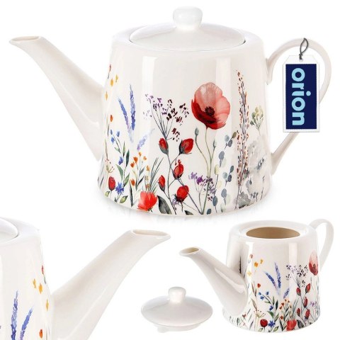 Dzbanek do Kawy Herbaty Porcelanowy Biały Elegancki Nadruk Maki ORION 1 l