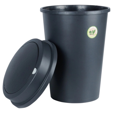 Kosz na Śmieci Odpady z Uchylną Pokrywą Plastikowy Czarny Solidny ORION 47l