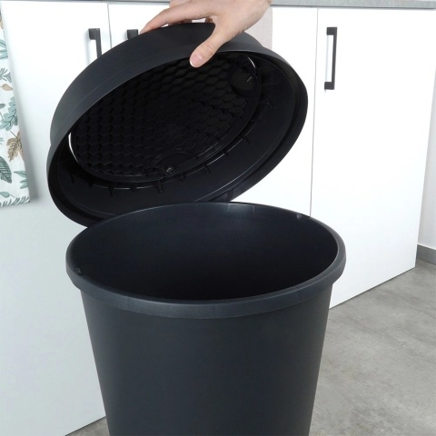 Kosz na Śmieci Odpady z Uchylną Pokrywą Plastikowy Czarny Solidny ORION 47l
