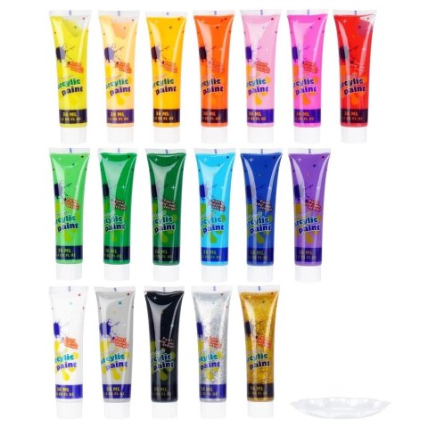 Zestaw Farby Akrylowe Wiele Kolorów w Tubce Paletka FREE & EASY 36 ml 19 el