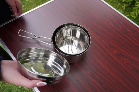 Zestaw Kempingowy Stal Nierdzewna Garnki Pokrywka KUBISPORT 2 szt.