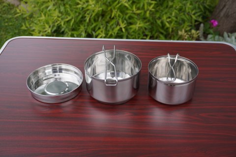 Zestaw Kempingowy Stal Nierdzewna Garnki Pokrywka KUBISPORT 2 szt.