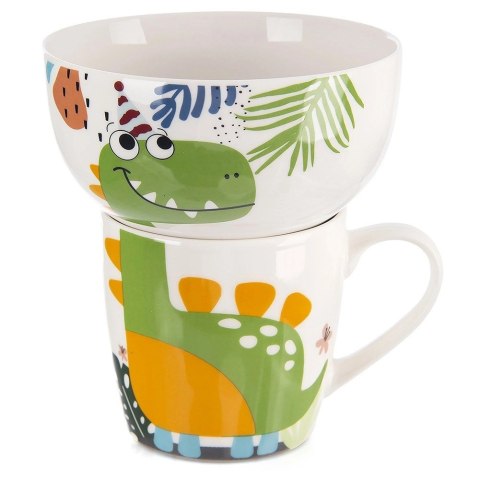 Zestaw Kubek Miseczka dla Dziecka Dziecięcy Porcelanowy Dinozaur ORION 2el.
