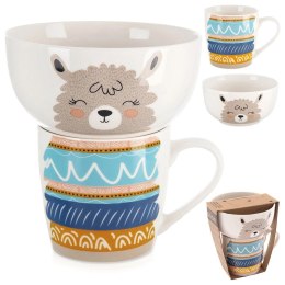 Zestaw Kubek z Miseczką dla Dziecka Śniadaniowy Porcelanowy Lama ORION 2el.