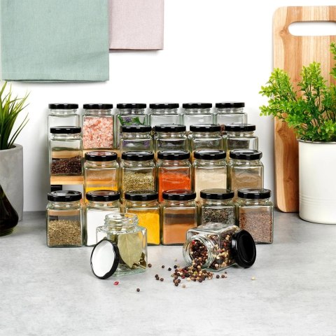 Zestaw Pojemników Słoiczków na Przyprawy Szklany +90 Naklejek VILDE 24 szt.
