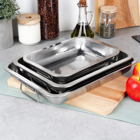 Brytfanny Blachy do Pieczenia Stalowe Prostokątne z Uchwytami VILDE 3 szt.