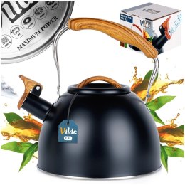 Czajnik z Gwizdkiem Stalowy Czarny na Gaz Indukcję Klasyczny VILDE 2, 5l