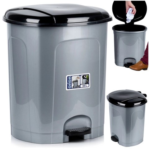 Kosz Pojemnik na Śmieci Odpady Pojemny z Pedałem Plastikowy Szary ORION 50l