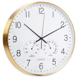 Zegar Ścienny na Ścianę z Termometrem Higrometrem Biały Złoty ORION 38 cm