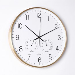 Zegar Ścienny na Ścianę z Termometrem Higrometrem Biały Złoty ORION 38 cm