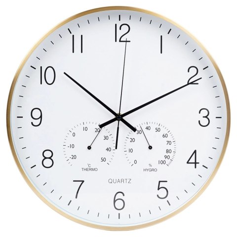 Zegar Ścienny na Ścianę z Termometrem Higrometrem Biały Złoty ORION 38 cm