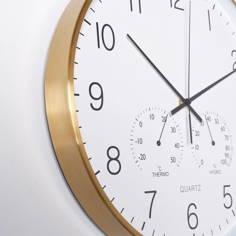 Zegar Ścienny na Ścianę z Termometrem Higrometrem Biały Złoty ORION 38 cm