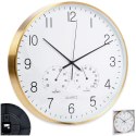 Zegar Ścienny na Ścianę z Termometrem Higrometrem Biały Złoty ORION 38 cm