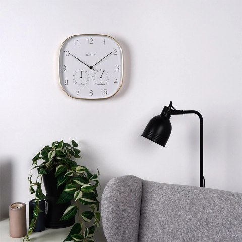 Zegar Ścienny na Ścianę z Termometrem Higrometrem Biały Złoty VILDE 28,5 cm