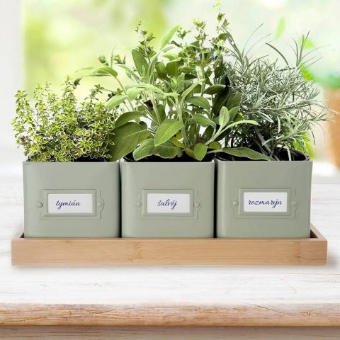 Zestaw Osłonki na Doniczkę Zioła Rośliny z Podstawką Metalowe ORION 4 el.