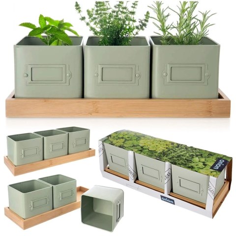 Zestaw Osłonki na Doniczkę Zioła Rośliny z Podstawką Metalowe ORION 4 el.