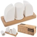 Zestaw Solniczka Pieprzniczka Porcelanowa Biała ze Stojakiem ORION 4 el.