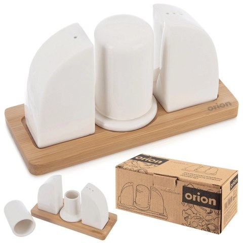 Zestaw Solniczka Pieprzniczka Porcelanowa Biała ze Stojakiem ORION 4 el.